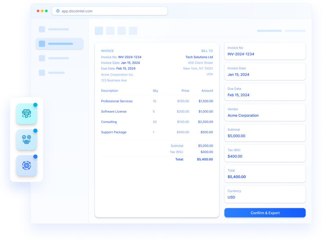 结合业务规则与主数据体系，实现关键字段抽取、一致性校验与异常识别，保障数据可信度。